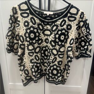 Solitaire Black and Cream Floral crochet top